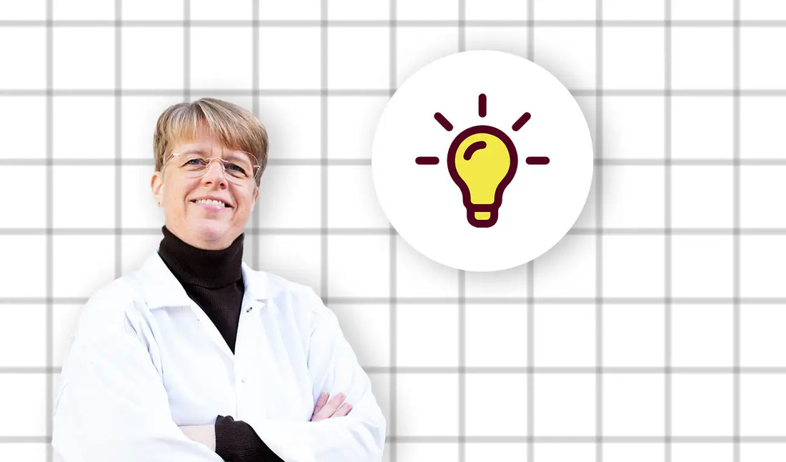 Dr. Elin står till vänster med korsade armar. En ikon föreställande en glödlampa representerar sju enkla tips hur man kan slippa bli trött efter maten