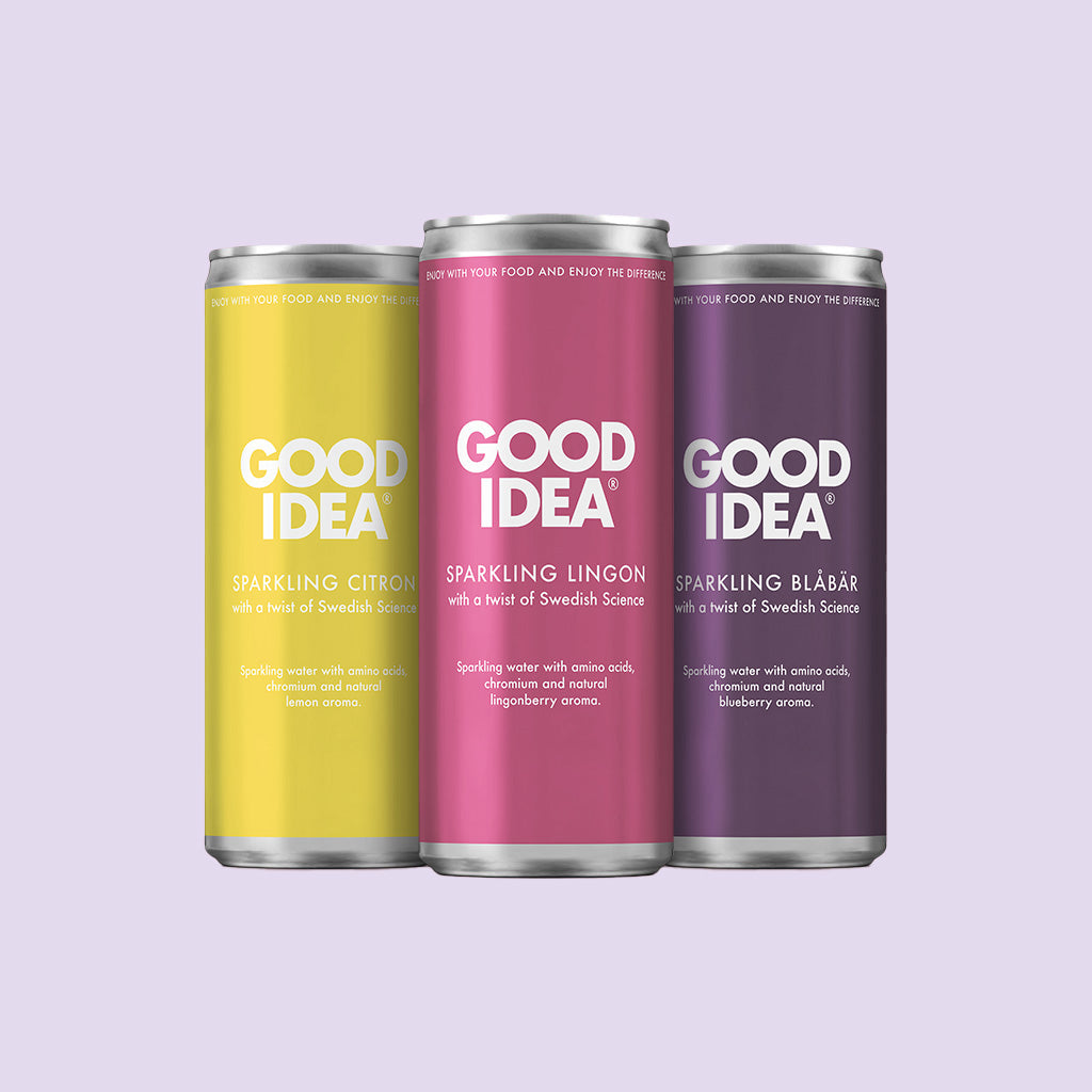 Good Idea mixflak med Sparkling Citron, Sparkling Lingon och Sparkling Blåbär