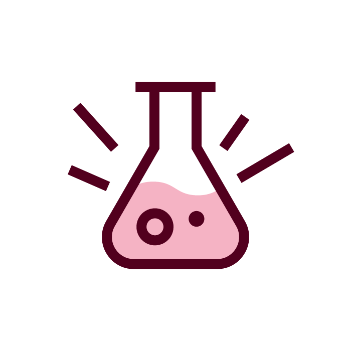 Ikon med en e-kolv med rosa vätska innehållandes fem essentiella aminosyror och krom.